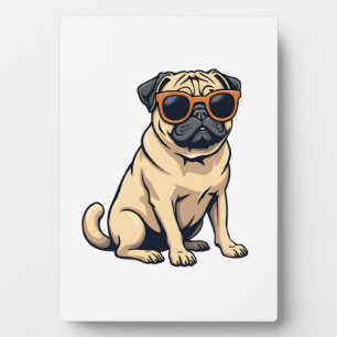 Plaque Photo Pug vintage faisant le dab avec des lunettes de so