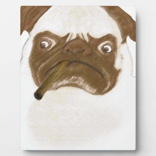 Plaque Photo Puggy Grumpy personnalisée avec Cigar (Devant)