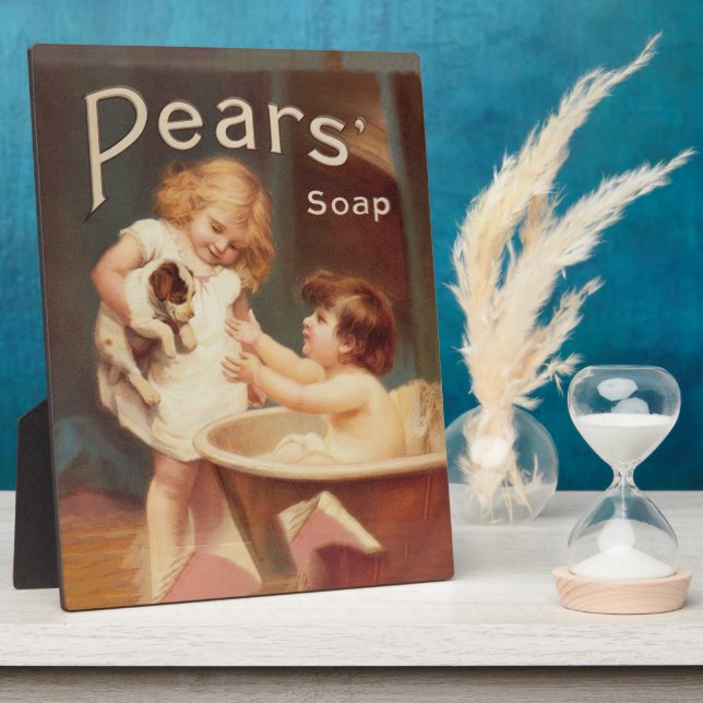 Plaque Photo Puppy Taking A Bath Vintage Antique (Côté)