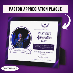 Plaque Photo Purple Black Pastor Appréciation Church Tabletop