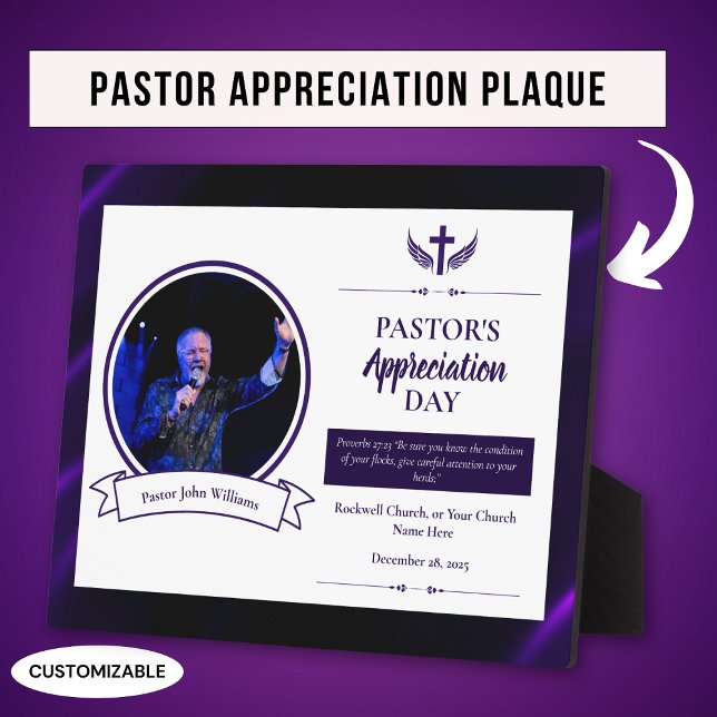 Plaque Photo Purple Black Pastor Appréciation Church Tabletop (Créateur téléchargé)