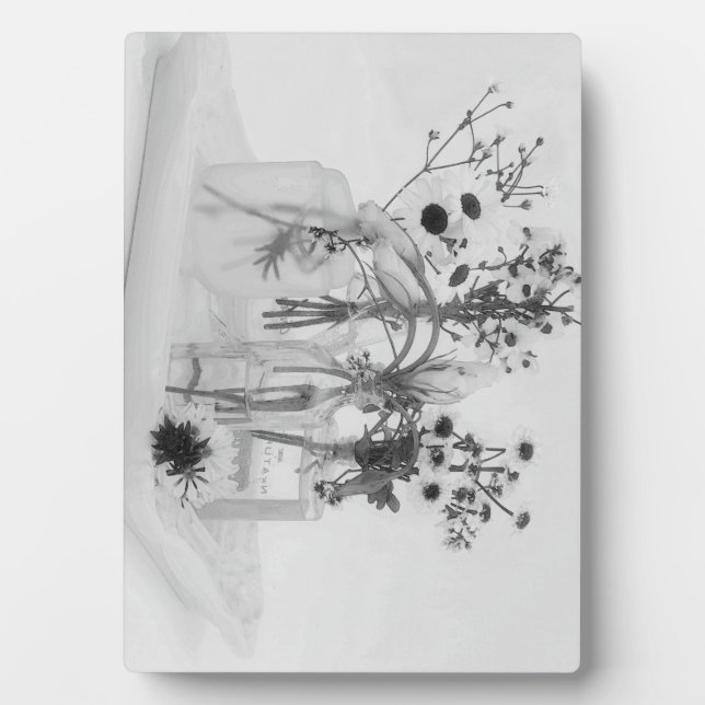 Plaque Photo Quatre Bouteilles Et Fleurs Blanches (Devant)
