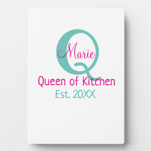 Plaque Photo Queen of cuisine monogramme vert rose simple minim