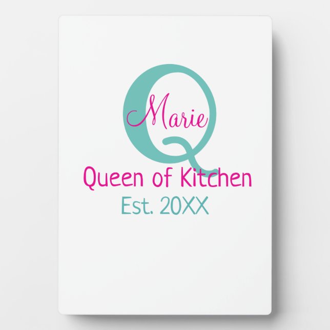Plaque Photo Queen of cuisine monogramme vert rose simple minim (Devant)