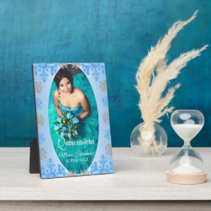 Plaque Photo Quinceañera Ice Blue Silver Winter Snowflake