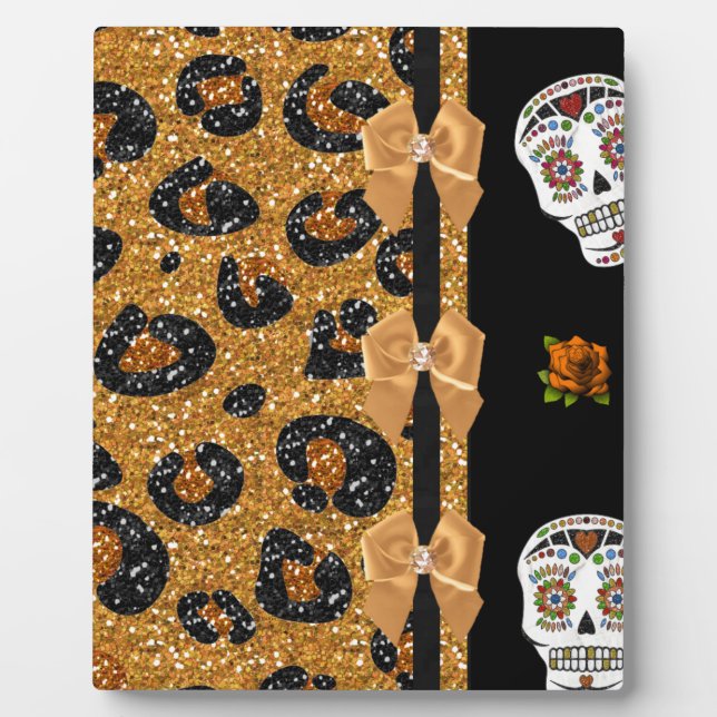 Plaque Photo RAB Rockabilly Gold Leopard Print Sugar Skulls (Devant)