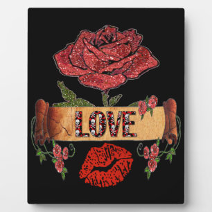 Plaque Photo RAB Rockabilly Valentine Roses, Love & Lipstick