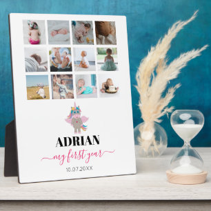 Plaque Photo Rainbow Unicorn Baby Girl First Year Photo Collage