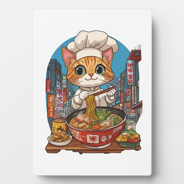 Plaque Photo Ramen Neko � Cuisine d'animé de chef de chat drôle (Devant)