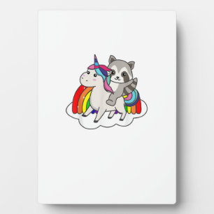 Plaque Photo Raton laveur sur licorne animaux arc-en-ciel licor