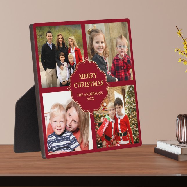 Plaque Photo Red and Gold Noël 4 Carrés Photos Collage (Créateur téléchargé)