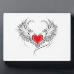 Plaque Photo Red Angel Coeur avec ailes<br><div class="desc">Coeur rouge peint de façon artistique avec ailes d'ange gris,  décoré de contour lisse noir.</div>