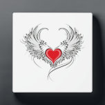 Plaque Photo Red Angel Coeur avec ailes<br><div class="desc">Coeur rouge peint de façon artistique avec ailes d'ange gris,  décoré de contour lisse noir.</div>