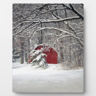 Plaque Photo Red Barn in the Snow 2011