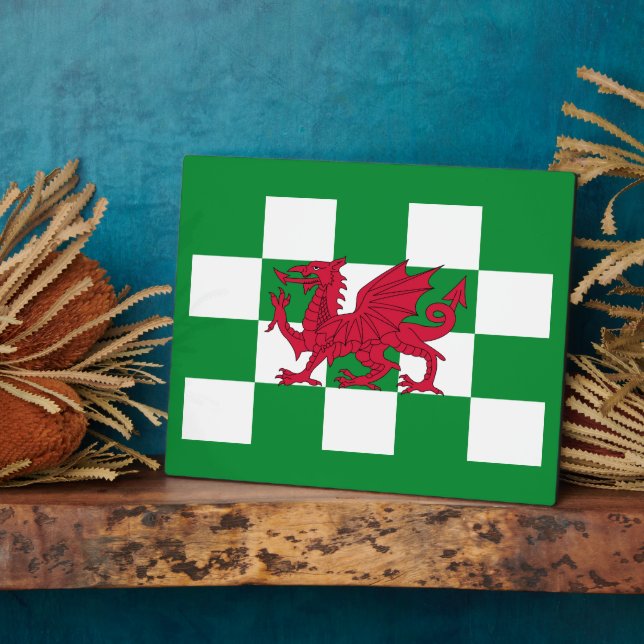 Plaque Photo Red Celtic Dragon Flag Chequered Mystical Creature (Côté)
