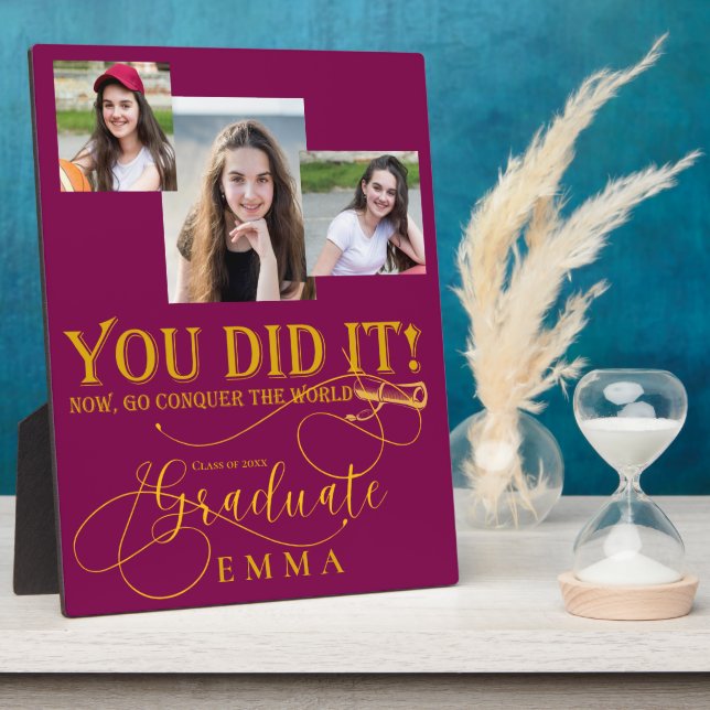 Plaque Photo Red Gold Graduation Multi Photo Keepsaké cadeau (Côté)