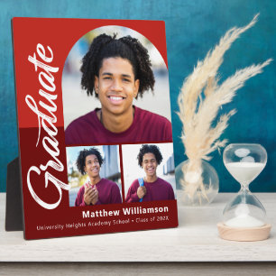 Plaque Photo Red Graduation 3 Photo Bold Arch Script Minimalist