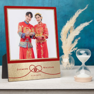 Plaque Photo Red Knot Union Double Bonheur Mariage chinois