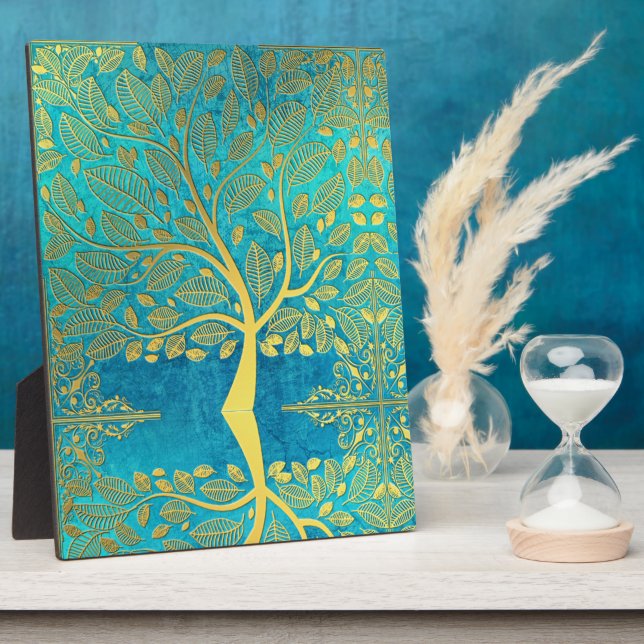 Plaque Photo Réflexion de l'arbre d'or sur Blue Peacock (Côté)