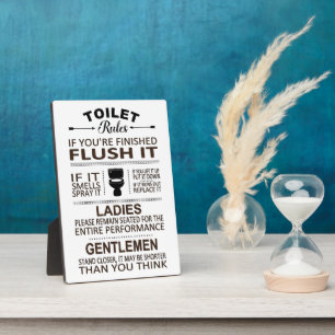 Plaque Photo Règles de toilettes drôles Humour de salle de bain