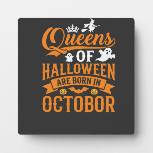 Plaque Photo Reines d'Halloween nées en octobre Typographie Vin