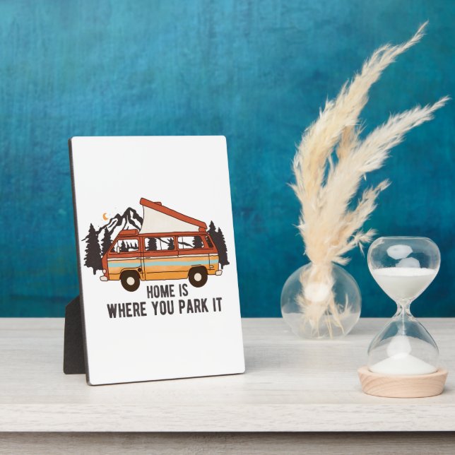 Plaque Photo Remorque Camping RV "Home is Where You Park It" (Côté)