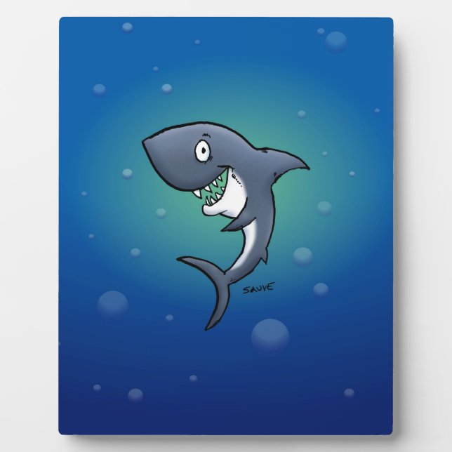 Plaque Photo Requin drôle souriant sur fond bleu (Devant)