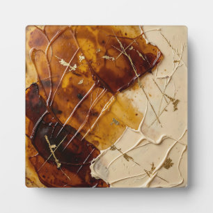 Plaque Photo Résine ambre caramel feuille d'or abstraite
