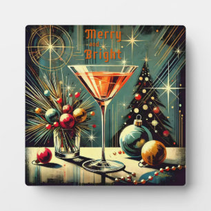 Plaque Photo Retro 50s Joyeux et Lumineux Martini de Noël