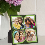 Plaque Photo Retro Pinwheel Fleur Pétale 4 Photo Collage Vert<br><div class="desc">Élégant affichage photo en vert à deux tons avec collage photo style rotonet rétro. Le modèle photo est configuré pour ajouter 4 de vos photos préférées, qui sont automatiquement affichées dans les formes pétales de fleurs. Si vous avez un problème avec le placement d'image, essayez de recadrer votre photo à...</div>
