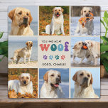 Plaque Photo Retro Vous M'Avez Eu WOOF Custom 8 Photo Collage C<br><div class="desc">Présentez notre plaque photo "You Had Me at WOOF", l'ajout parfait à n'importe quel amoureux des chiens à la maison. Cette plaque de chien présente un design moderne rétro et mignon, avec un espace pouvant accueillir jusqu'à 8 photos de votre animal de compagnie bien-aimé. C'est une excellente façon de présenter...</div>