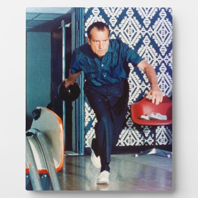 Plaque Photo Richard Nixon Bowling (Devant)