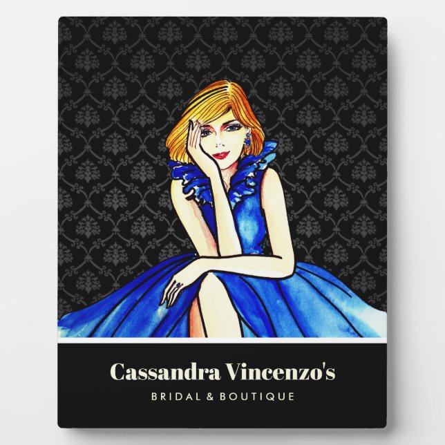 Plaque Photo Robe de cocktail bleu roi foncé de mariage noir da (Devant)