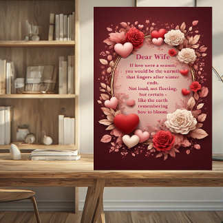 Plaque Photo Romantic Poem Couples Red Roses Hearts Vintage