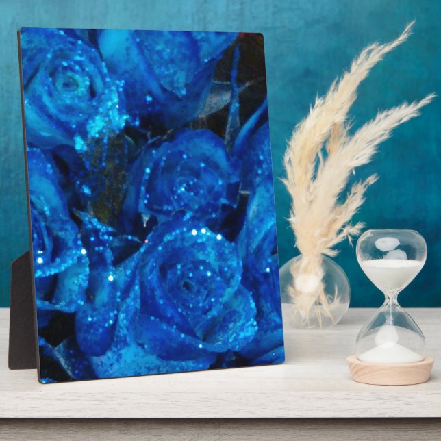 Plaque Photo Romantique Love Blue Glitter Glamour Roses (Côté)