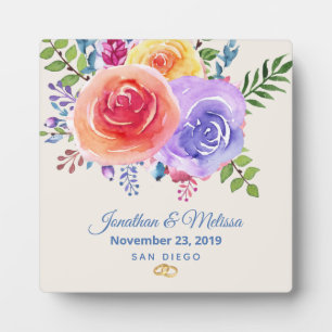 Plaque Photo Rose coloré aquarelle Mariage floral