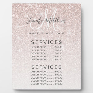 Plaque Photo Rose Gold Glitter Hair Makeup Salon Price Menu