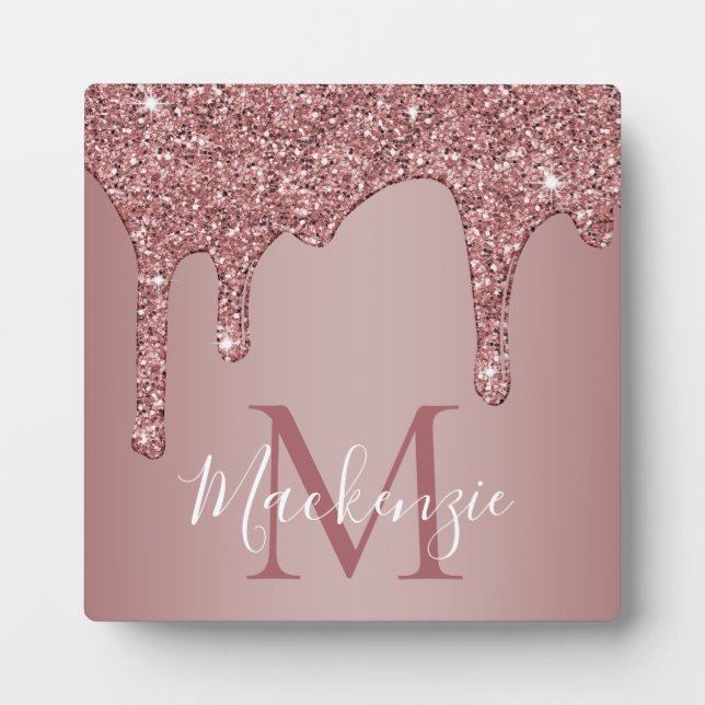 Plaque Photo Rose Gold Sparkle Glam Parties scintillant Monogra (Devant)