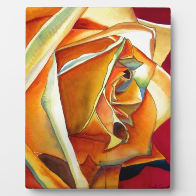 Plaque Photo Rose jaune originale aquarelle Art (Devant)