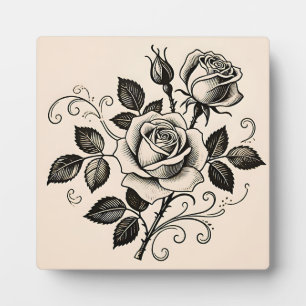 Plaque Photo Rose noire classique vintage botanique en fleurs