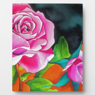 Plaque Photo Rose rose avec art aquarelle orange