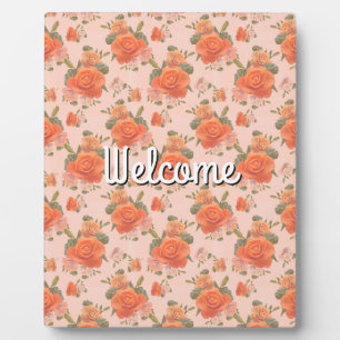 Plaque Photo rose rose orangé motif fleuri mariage ressort