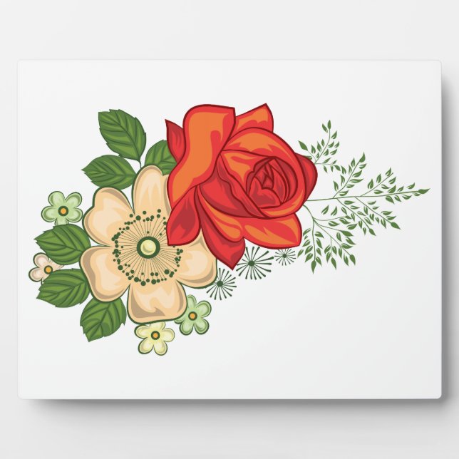 Plaque Photo Rose Rouge et Pâquerettes (Devant)