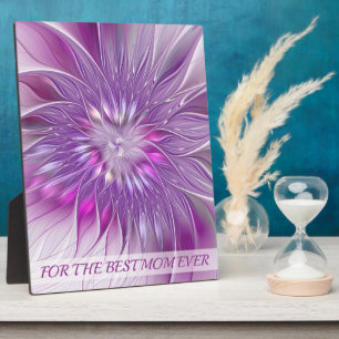 Plaque Photo Rose violet Fleur Abstrait Fractal Art Best Maman