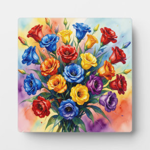 Plaque Photo Roses multicolores vibrantes Lisianthus Aquarelle 