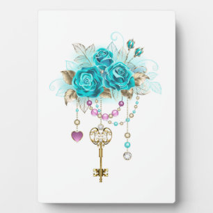 Plaque Photo Roses turquoise avec touches
