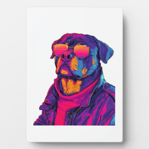 Plaque Photo Rottweiler Rétro � Chien à Vibe Néon 80s