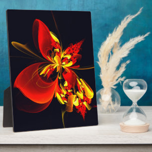 Plaque Photo Rouge Jaune Floral Moderne Résumé Modèle Art #10