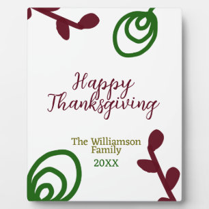 Plaque Photo Rouge vert joyeux Thanksgiving floral feuille auto