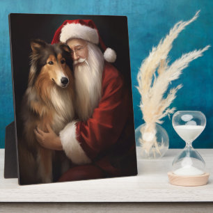Plaque Photo Rough Collie Avec Noël Festif Du Père Noël